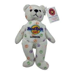 Vintage Y2K 2005 Hard Rock Cafe London Harington Teddy Bears Peace Sign Plush